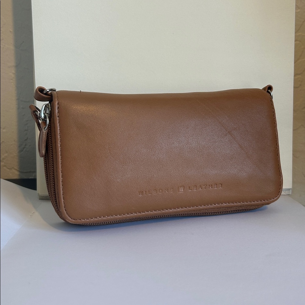 Wilsons Leather camel Brown Wristlet Clutch